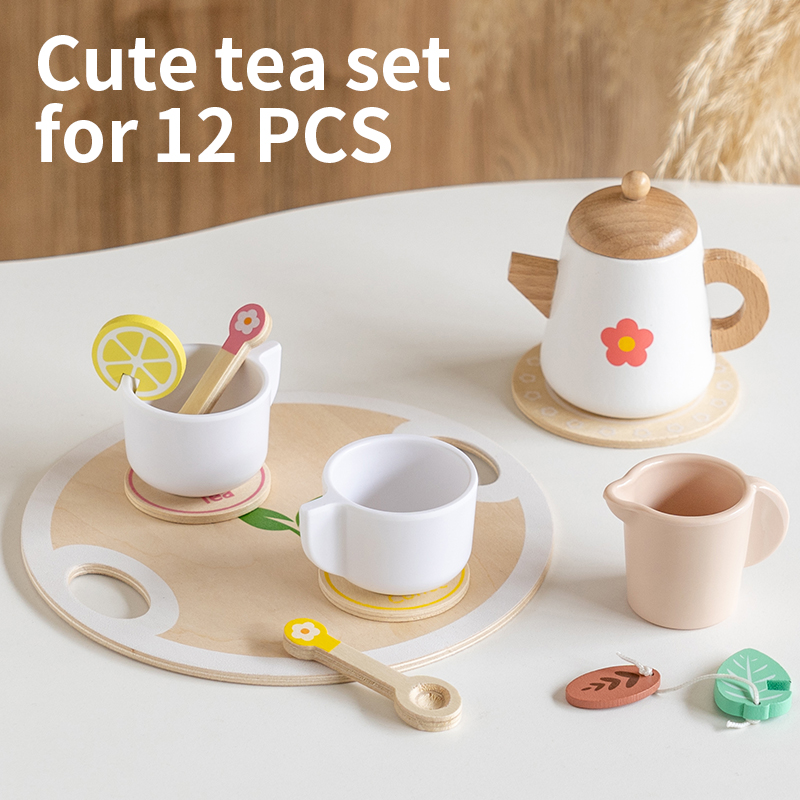 Kids Toys Kitchen Set - 子供向けごっこ遊びおもちゃ 人気 キッズキッチンおもちゃ 本物そっくり木製ティーセット パーティーおもちゃセット