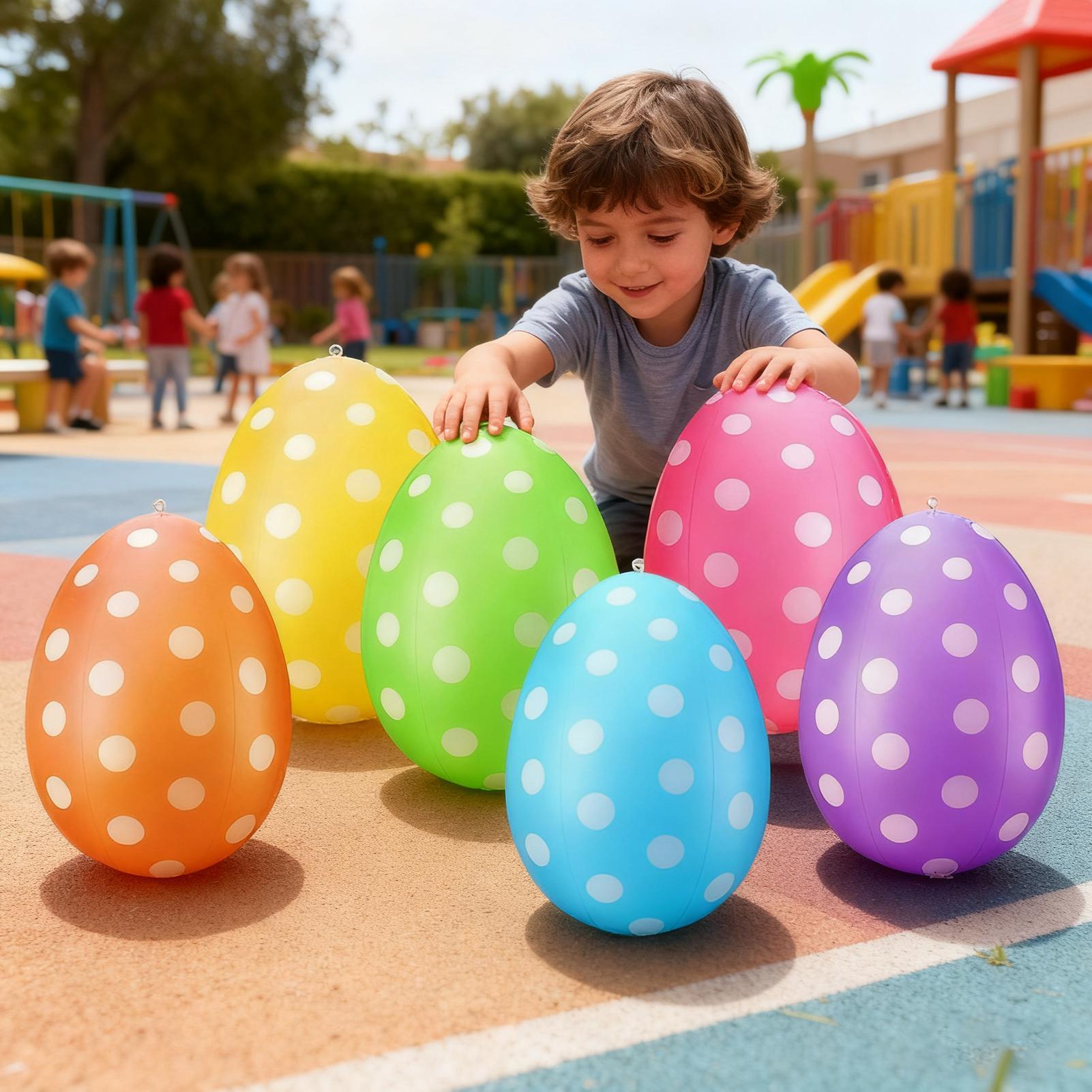 Kids Yard Toys - インフレータブルイースターエッグ 6個/セット イースターPVCインフレータブルエッグボール イースターパーティーハントゲーム小道具 子供用おもちゃ 芝生前庭ポーチ用