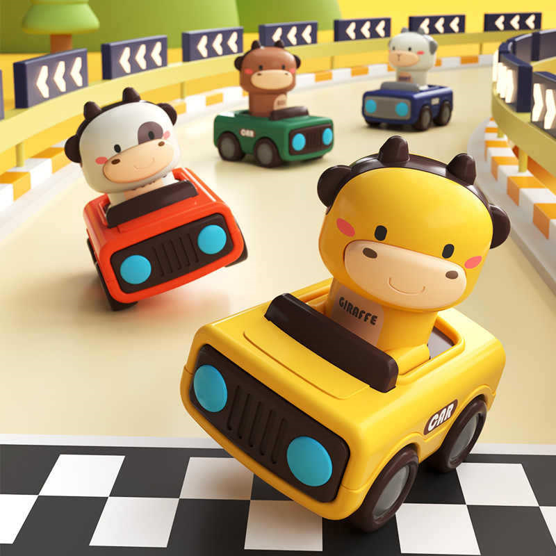 Kids Toys 3 Year Old - 動物のプッシュアンドゴーカートイ、丈夫な摩擦動力車、1歳、2歳、3歳の幼児向け、赤ちゃんの男の子と女の子のための早期学習玩具