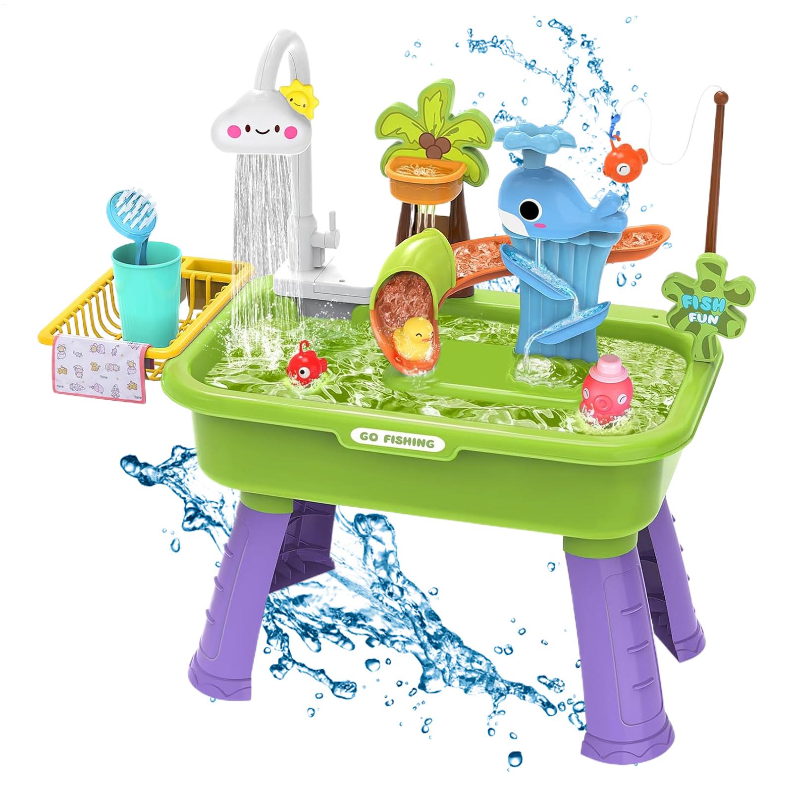 Kids Toys Kitchen Set - 子供用電動水遊びシンク（流水機能付き）、電池式キッチンごっこ遊びセット、屋外裏庭や旅行に最適なウォーターテーブルおもちゃ