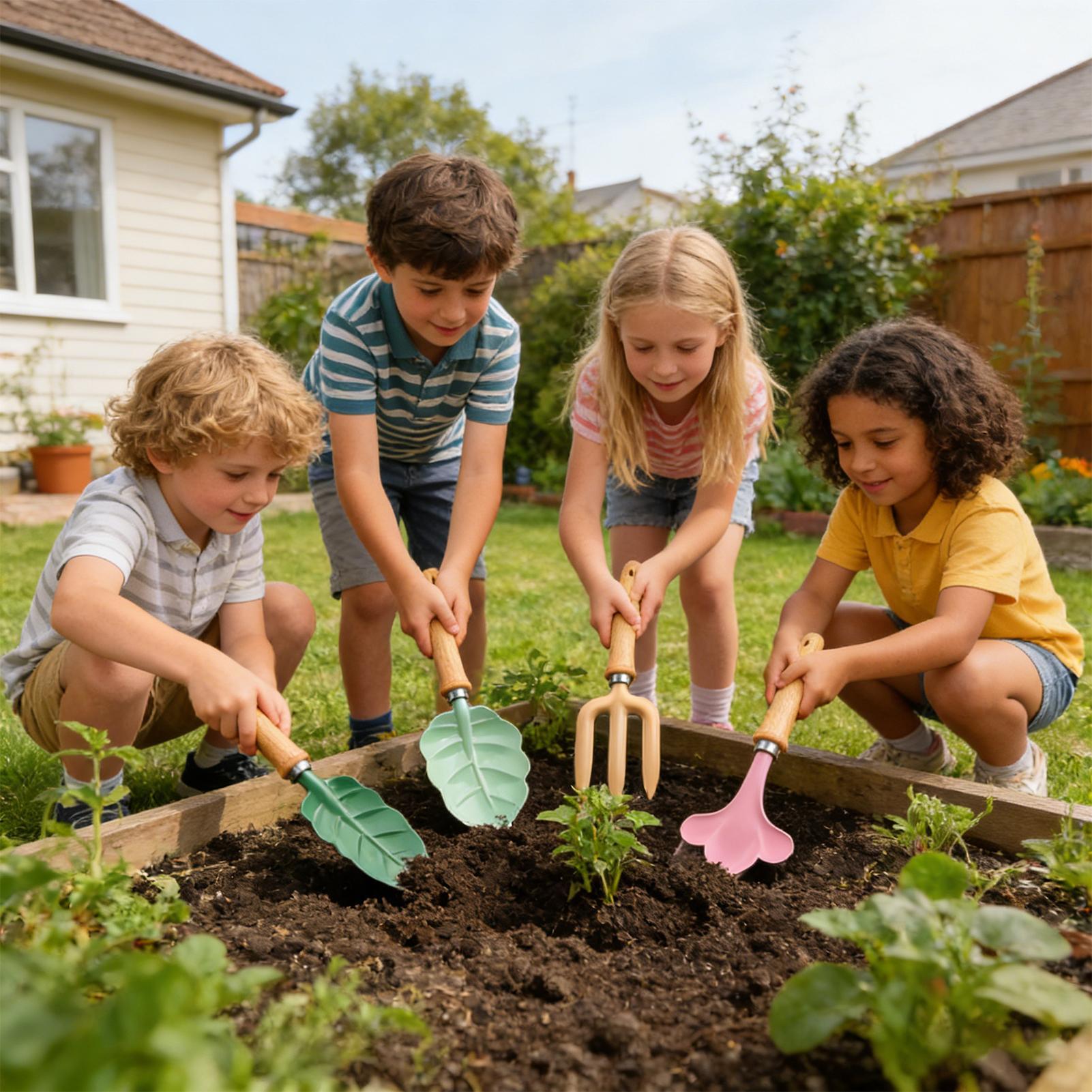 キッズガーデニングセット 4ピース 葉っぱ型 ポータブル掘削 - Kids Yard Toys のレビューと価格